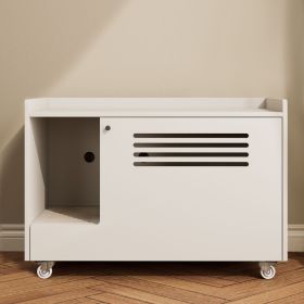 White Cat Litter Box Enclosure,Hidden Litter Box Furniture with top side fence,Wooden Pet House Side End Table, Storage Cabinet Bench for Living
