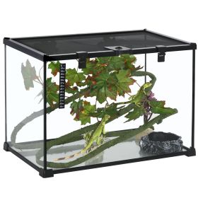 PawHut 14 Gallon Reptile Glass Terrarium Tank with Decor Kit, Breeding Box Full View with Visually Appealing Sliding Screen Top for Lizards, Frog