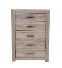 Bedroom Furniture Rustic Light Grey Simple 1pc Chest Of Drawers 5-Drawers Storage Cabinet Solidwood